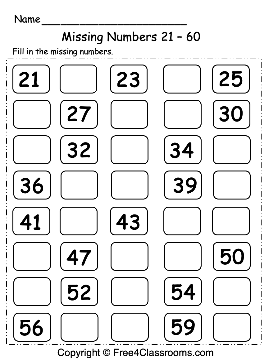 Free Printable Worksheet Missing Numbers 21 60 Free Worksheets 