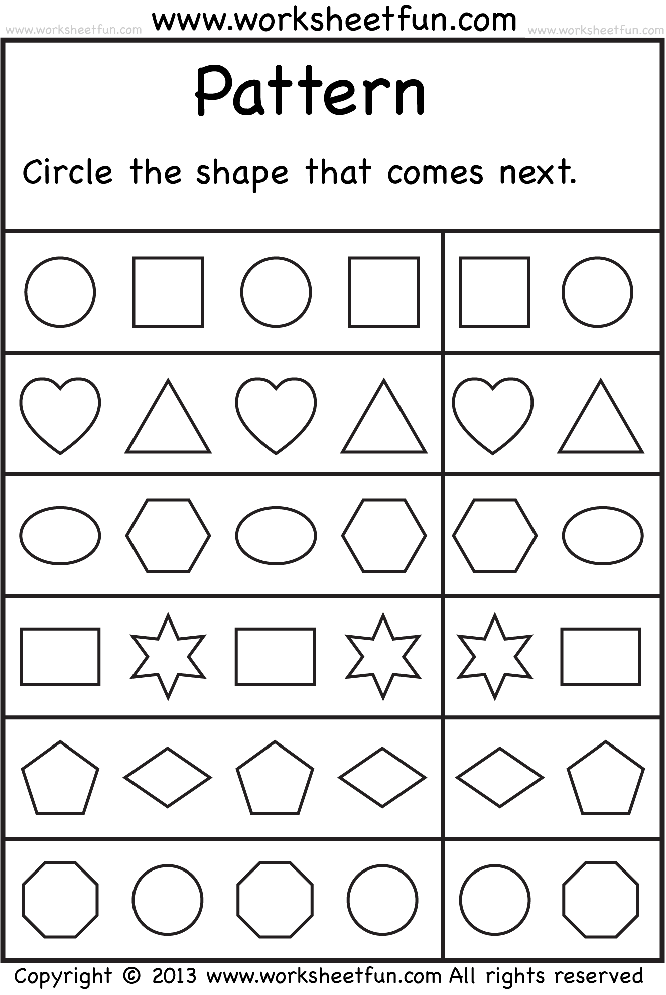 Printable Pattern Worksheets For Kindergarten Pdf