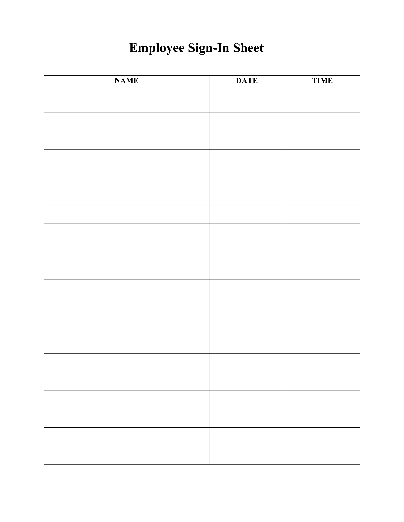 Sign In Sheet Free Printable