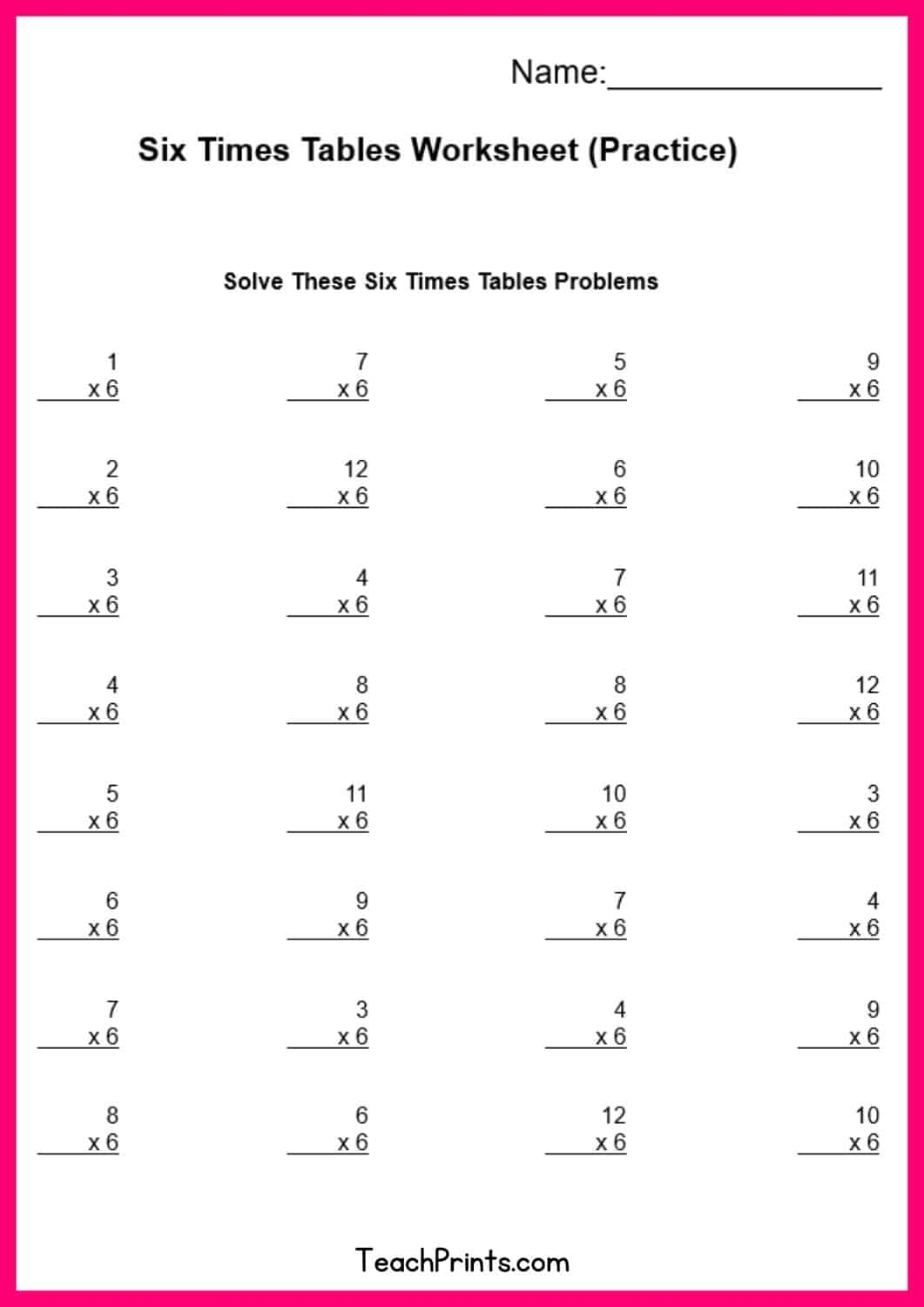 Free Six Times Tables Worksheets 8 Versions Teach Prints