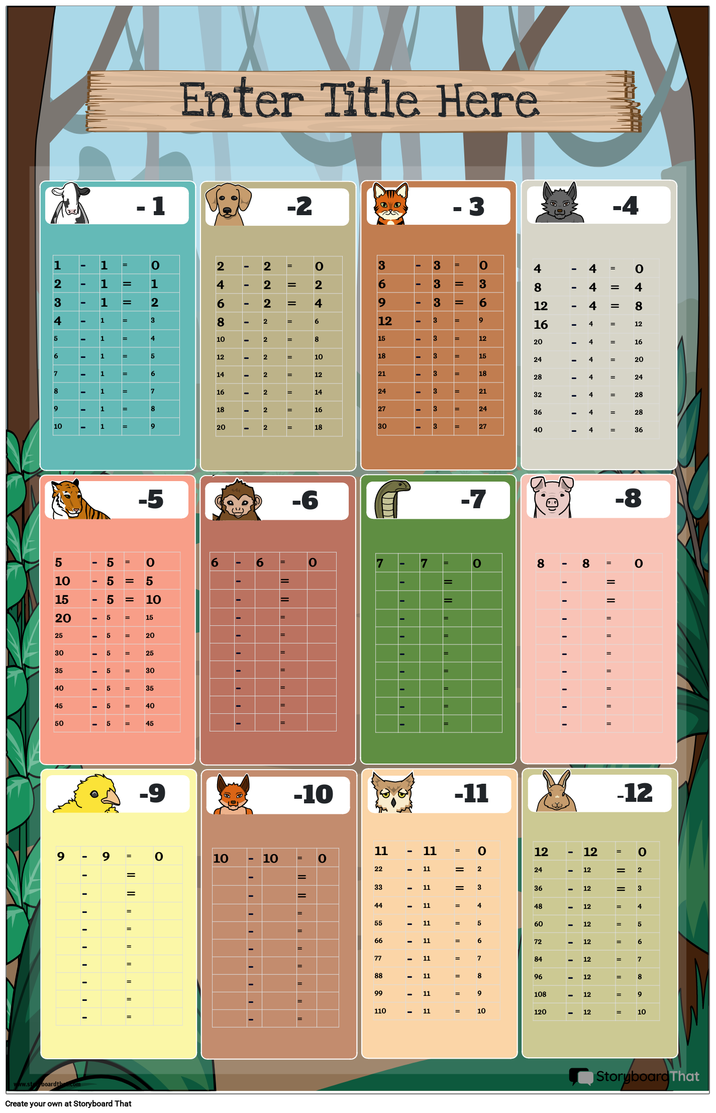 Free Subtraction Charts By Storyboard That Create Learn