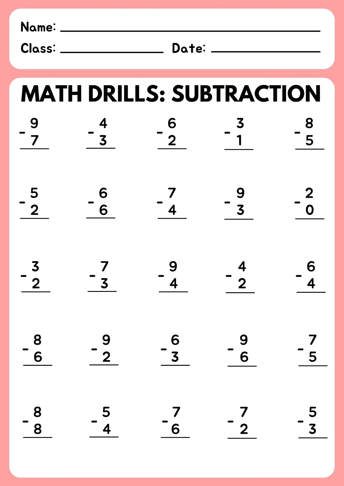 Subtraction Worksheets Printable