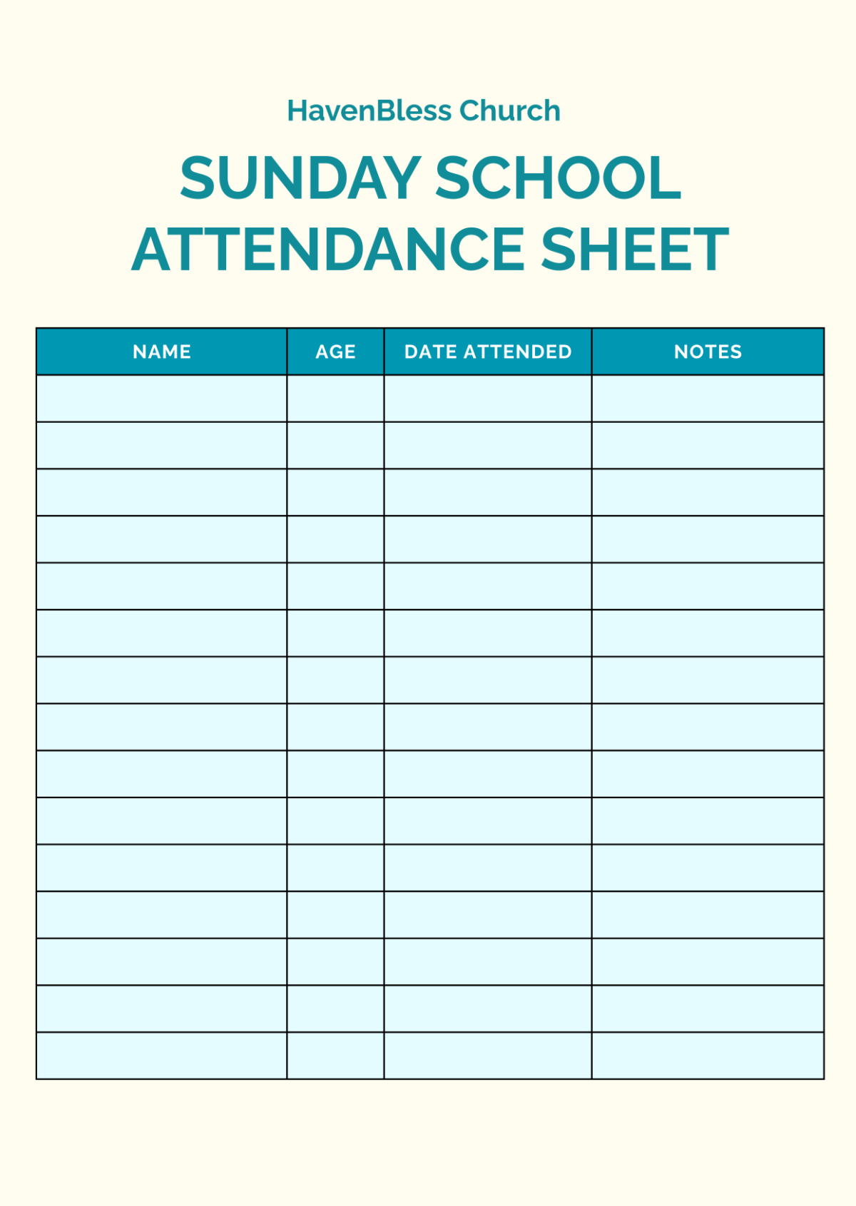 Free Printable Church Attendance Sheets