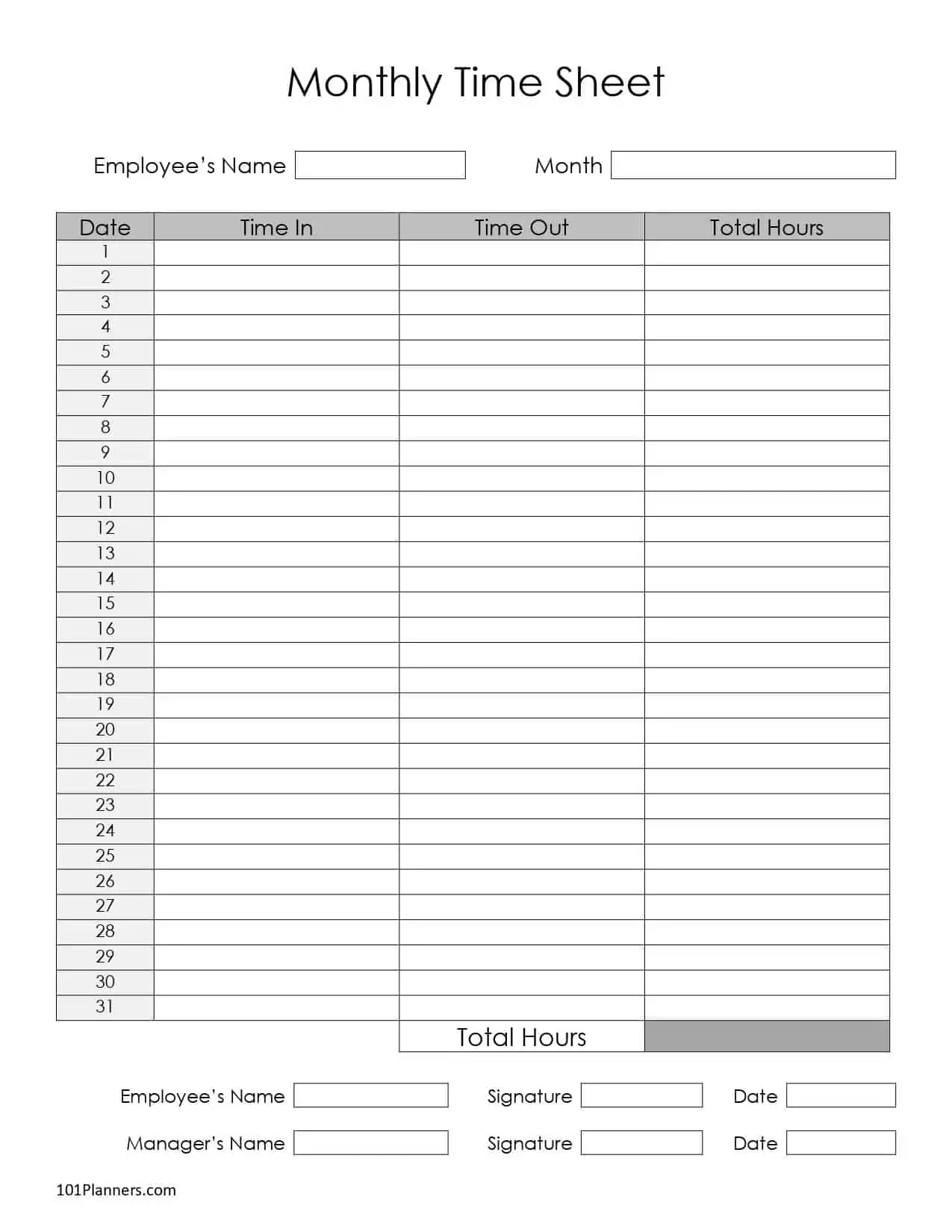 Printable Time Sheets