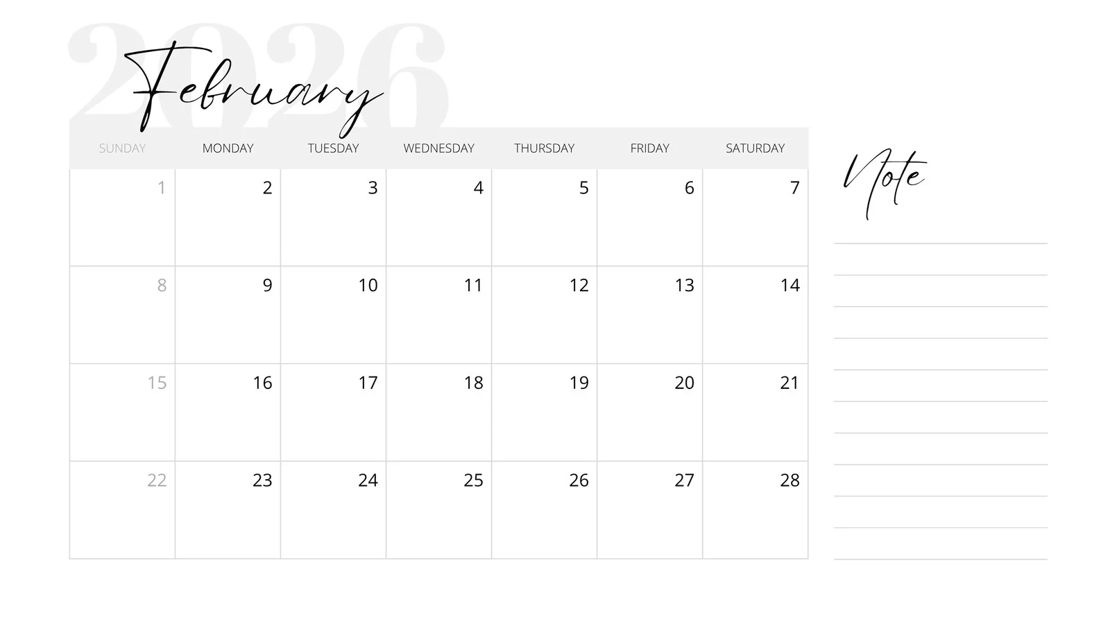 Month Of February Printable Calendar