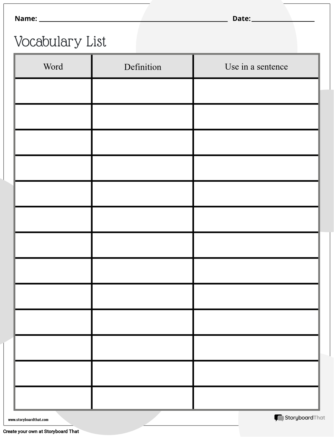 Free Printable Blank Vocabulary Worksheets