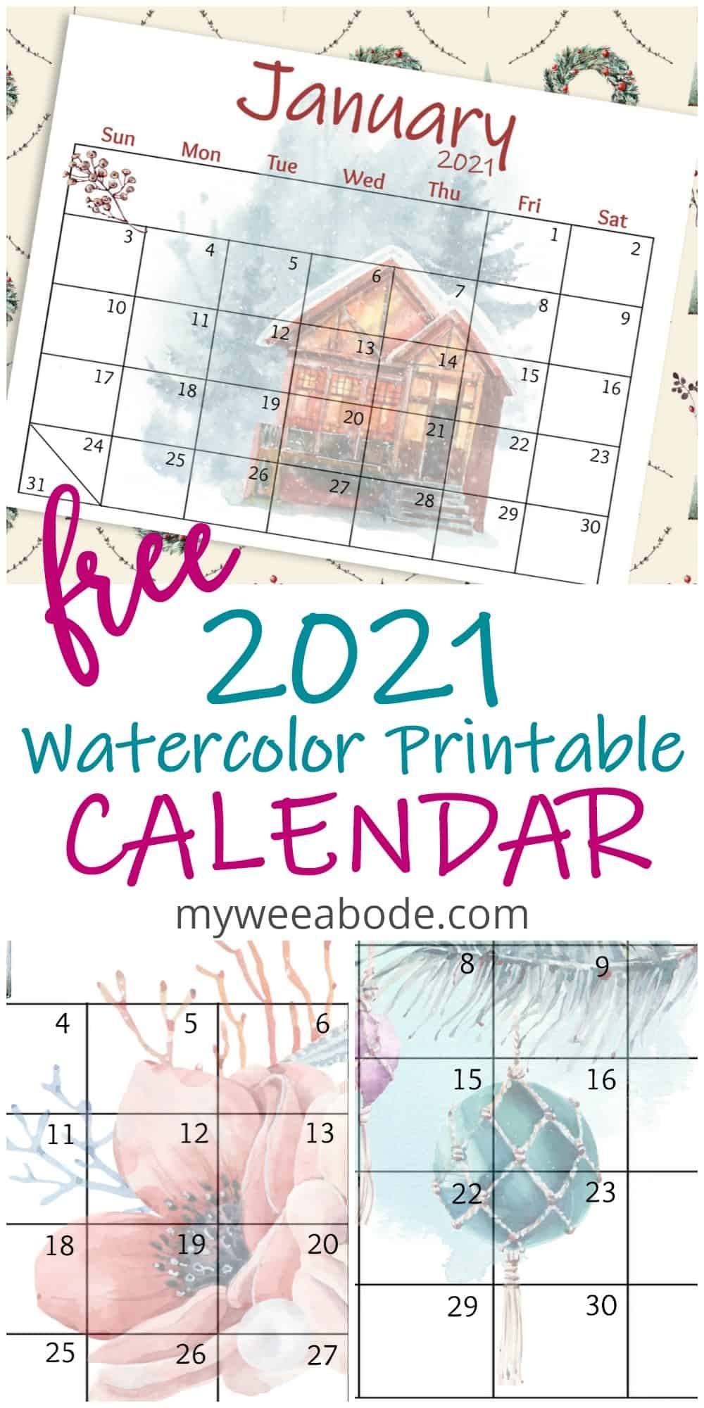 FREE Watercolor Wall Calendar For 2021 FREE Watercolor Wall Calendar For 2021