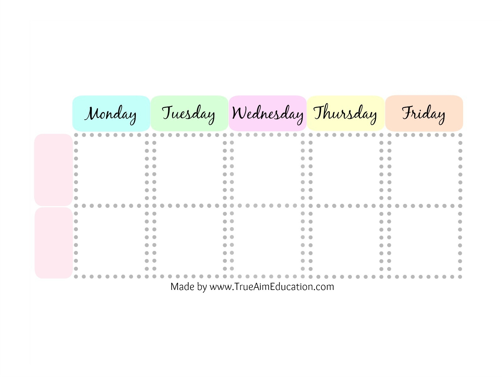 Free Printable Blank 5 Day Calendar