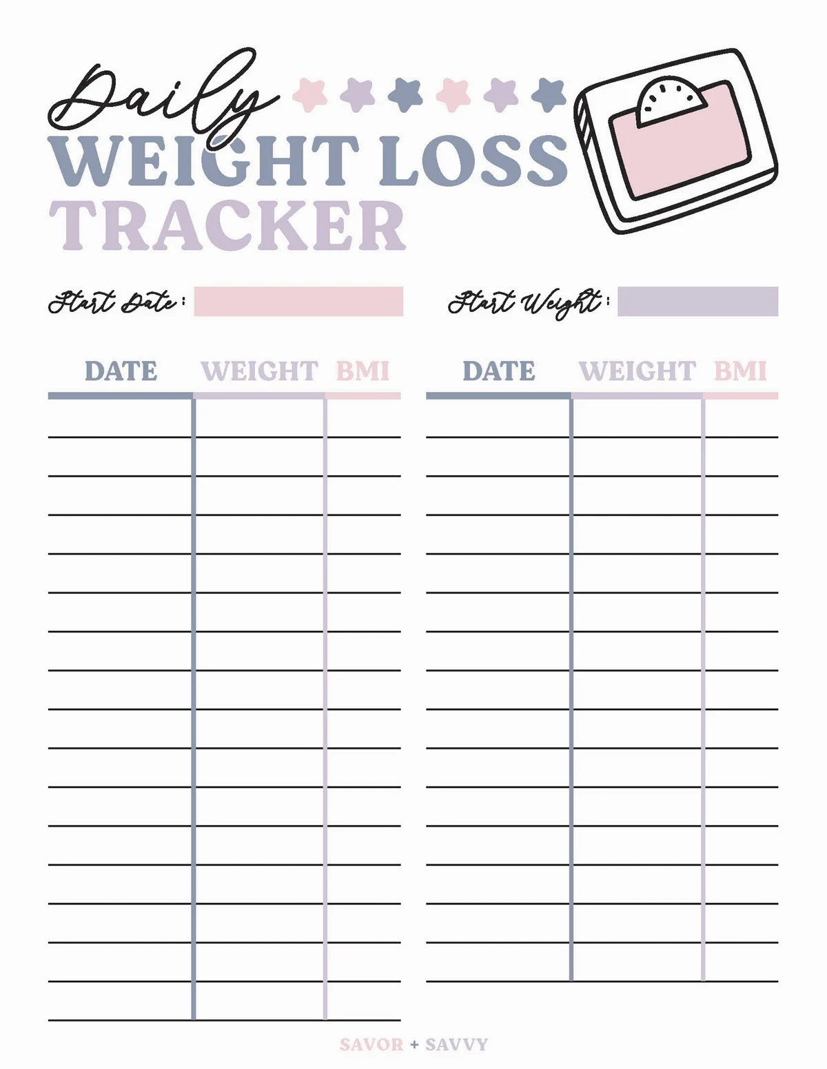 Printable Daily Weight Loss Chart Pdf