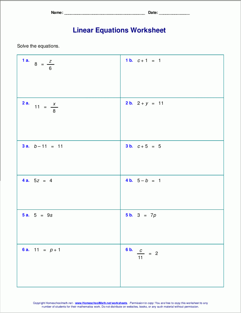 Math Equations Printable Worksheets