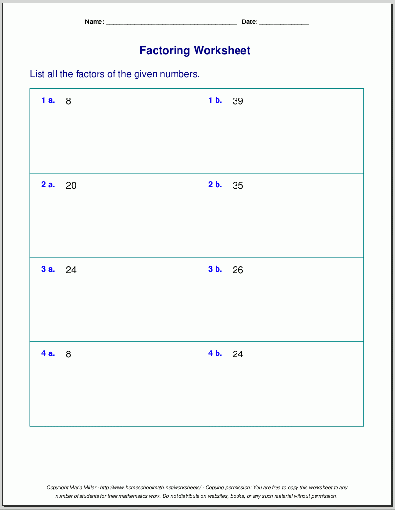 Free Printable Prime Factorization Worksheets