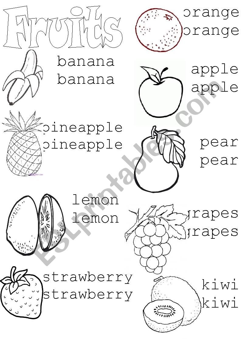 Fruits tracing ESL Worksheet By Asiulhg
