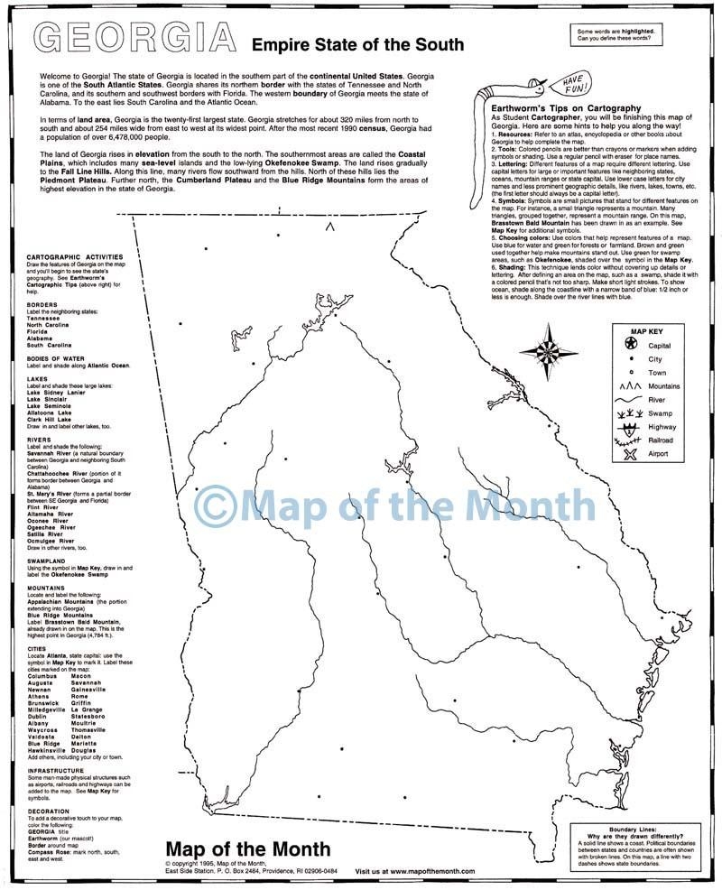Georgia Map Blank Outline Map 16 By 20 Inches Activities Included