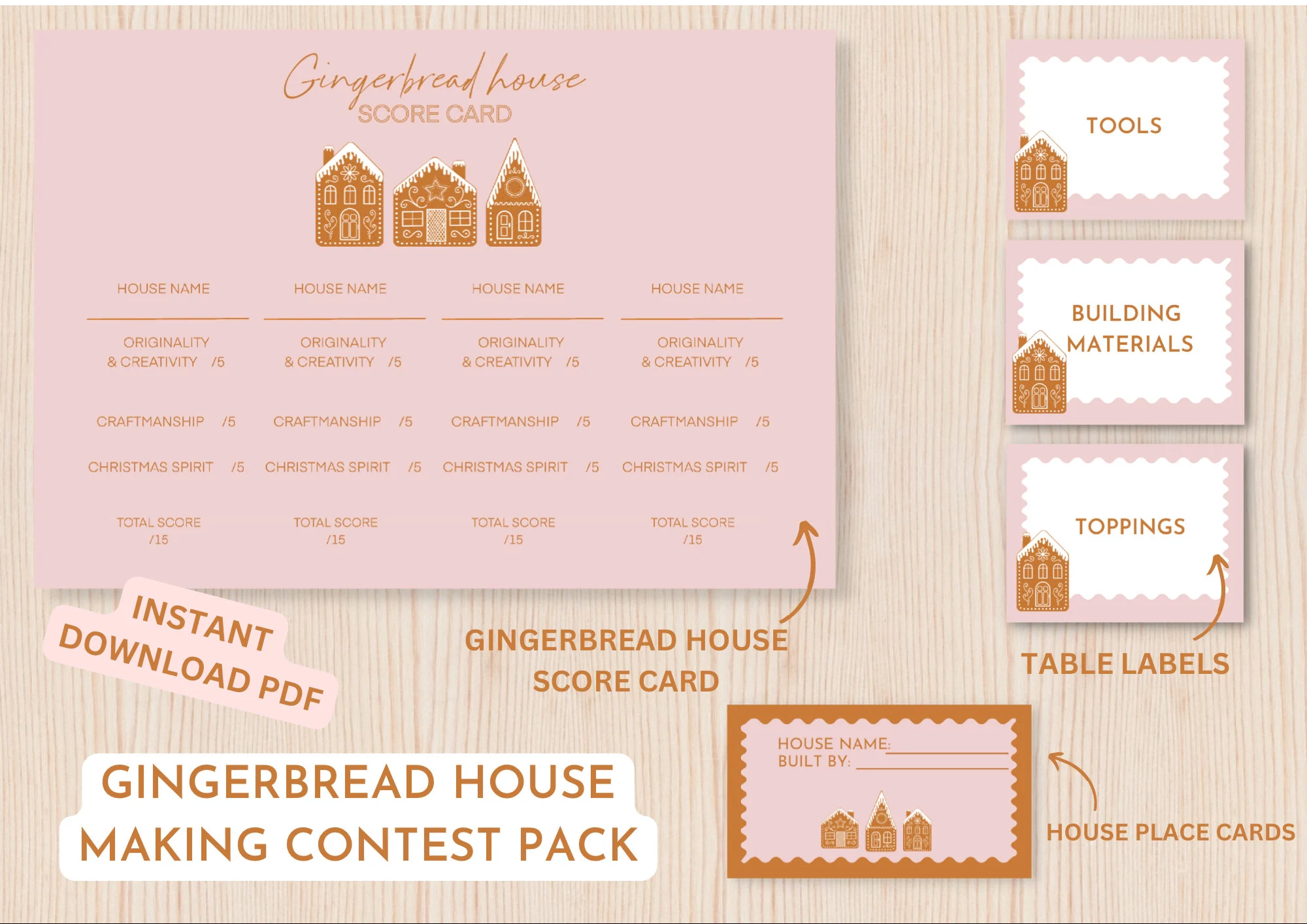 Ginger Bread House Competition Score Card Name Card And Table Cards Pack Etsy