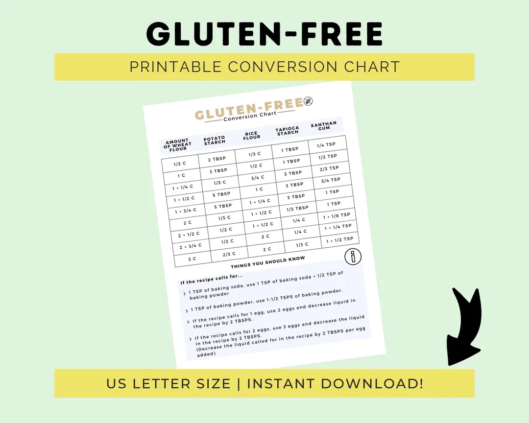 Gluten free Conversion Chart Printable Guide For Gluten free Flour Substitutions Etsy