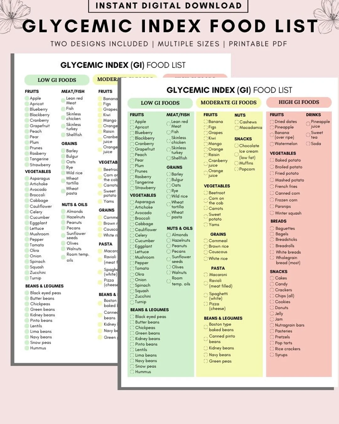 Low Glycemic Index Chart Printable