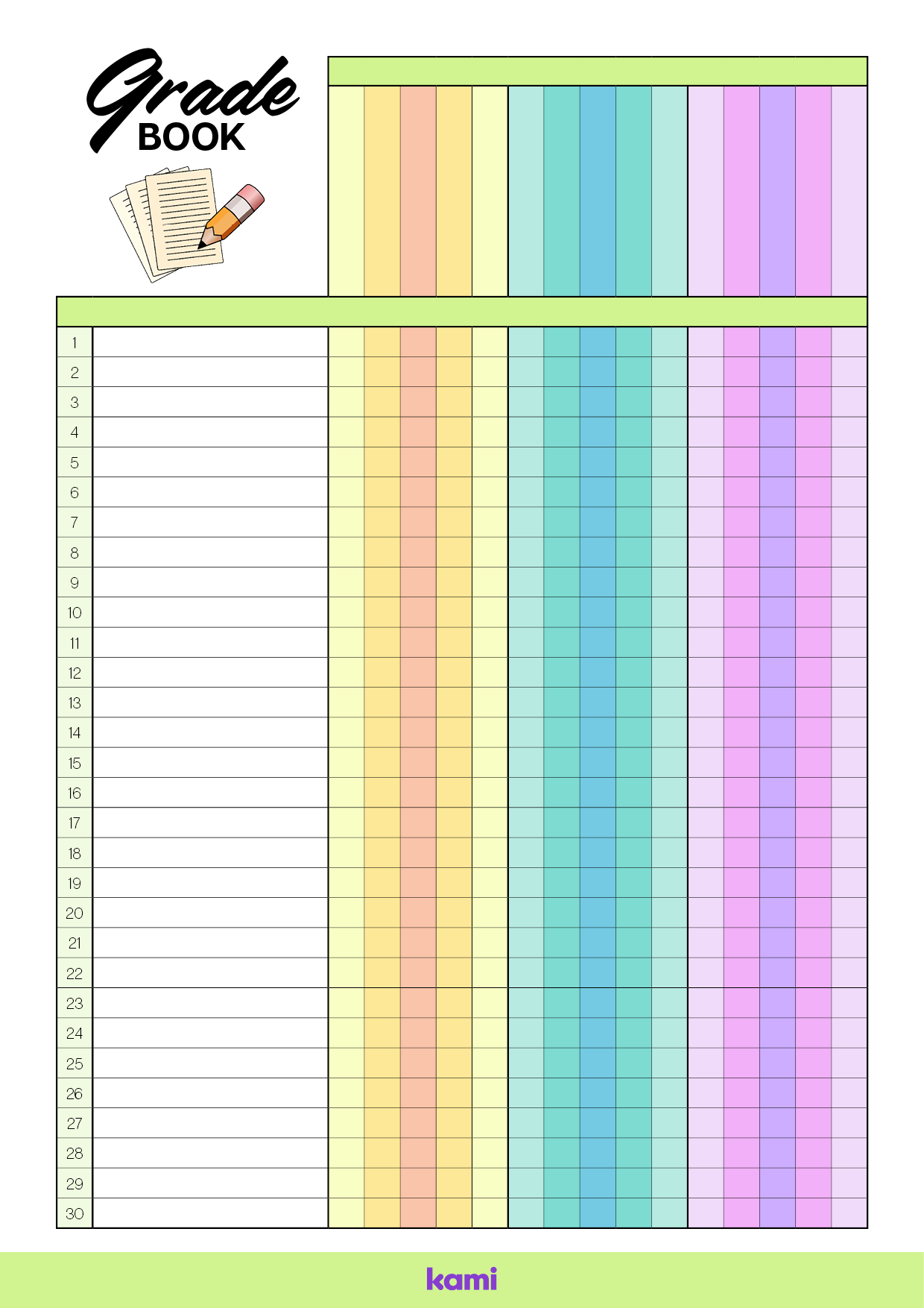 Free Printable Gradebook Sheets For Teachers