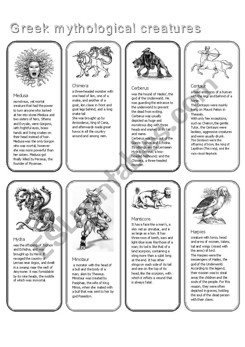 Greece Myth Creatures ESL Worksheet By Lqbaoanh Worksheets Library