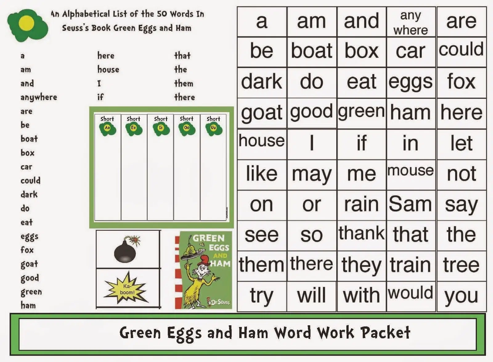 Green Eggs And Ham Printable Worksheets Green Eggs And Ham Printable Worksheets