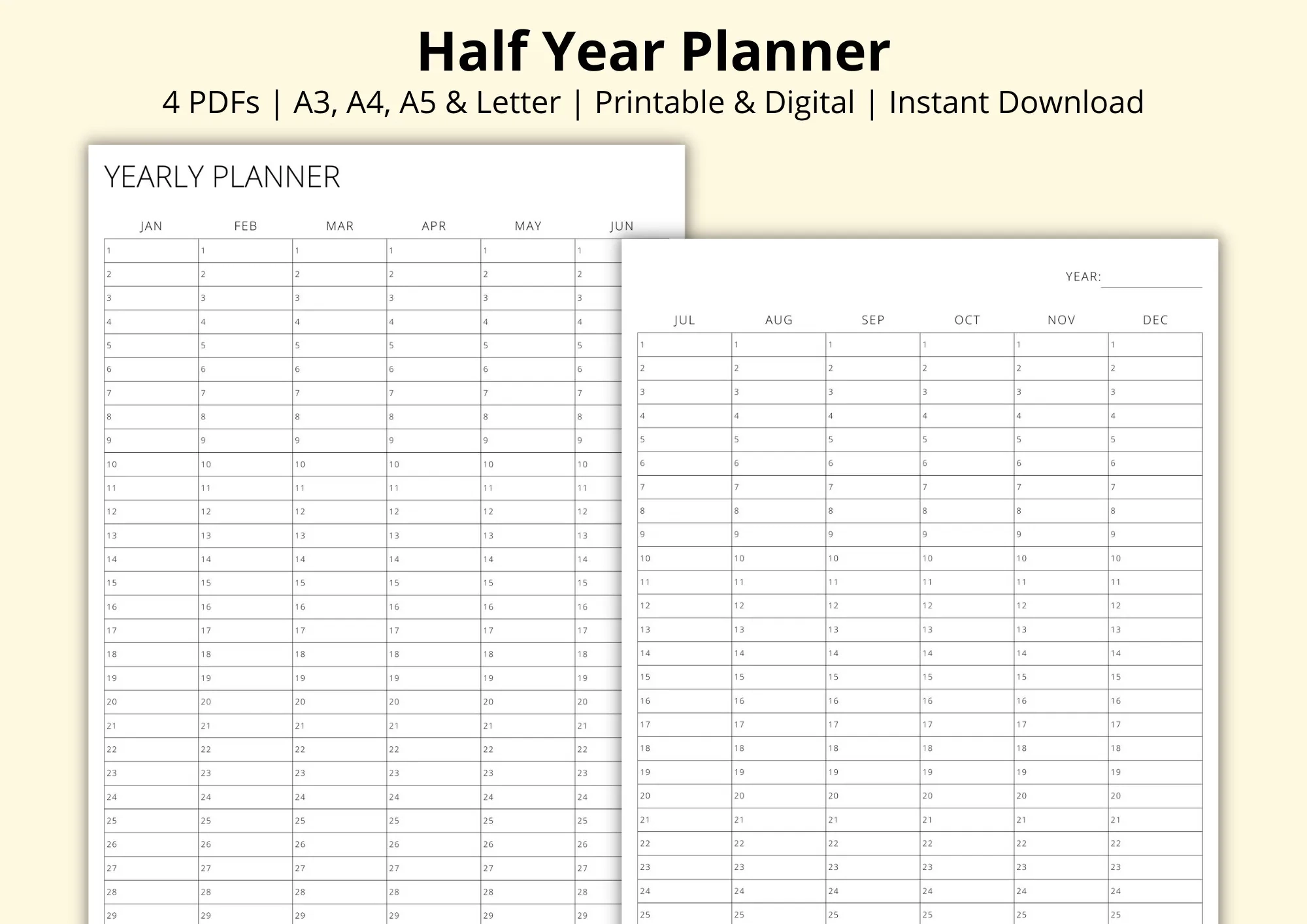 Half Year Planner 6 Month Overview Year At A Glance Calendar Pages Blank Annual Planner Template Printable digital A3 a4 a5 letter Etsy Half Year Planner 6 Month Overview Year At A Glance Calendar Pages Blank Annual Planner Template Printable digital A3 a4 a5 letter Etsy