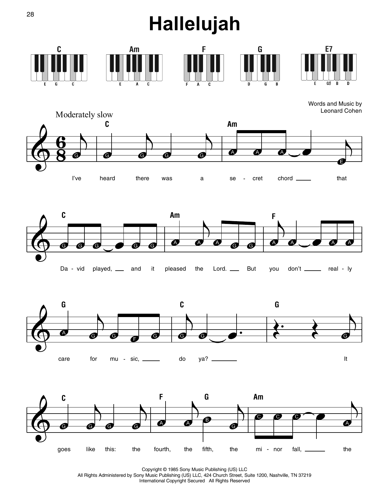 Hallelujah By Leonard Cohen Sheet Music For Super Easy Piano At Sheet Music Direct