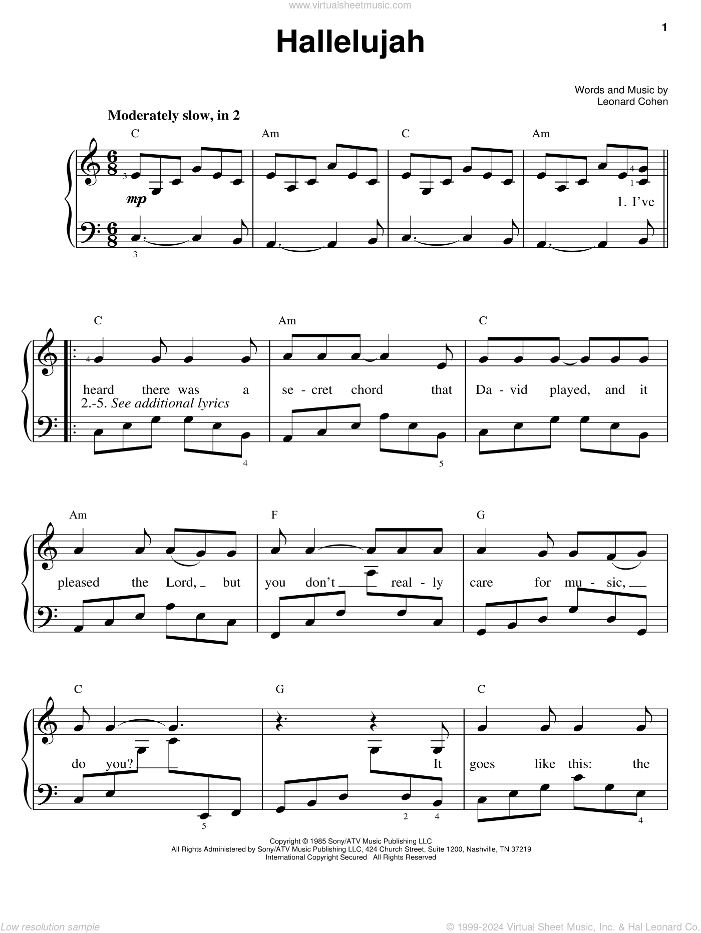 Hallelujah Piano Sheet Music Free Printable