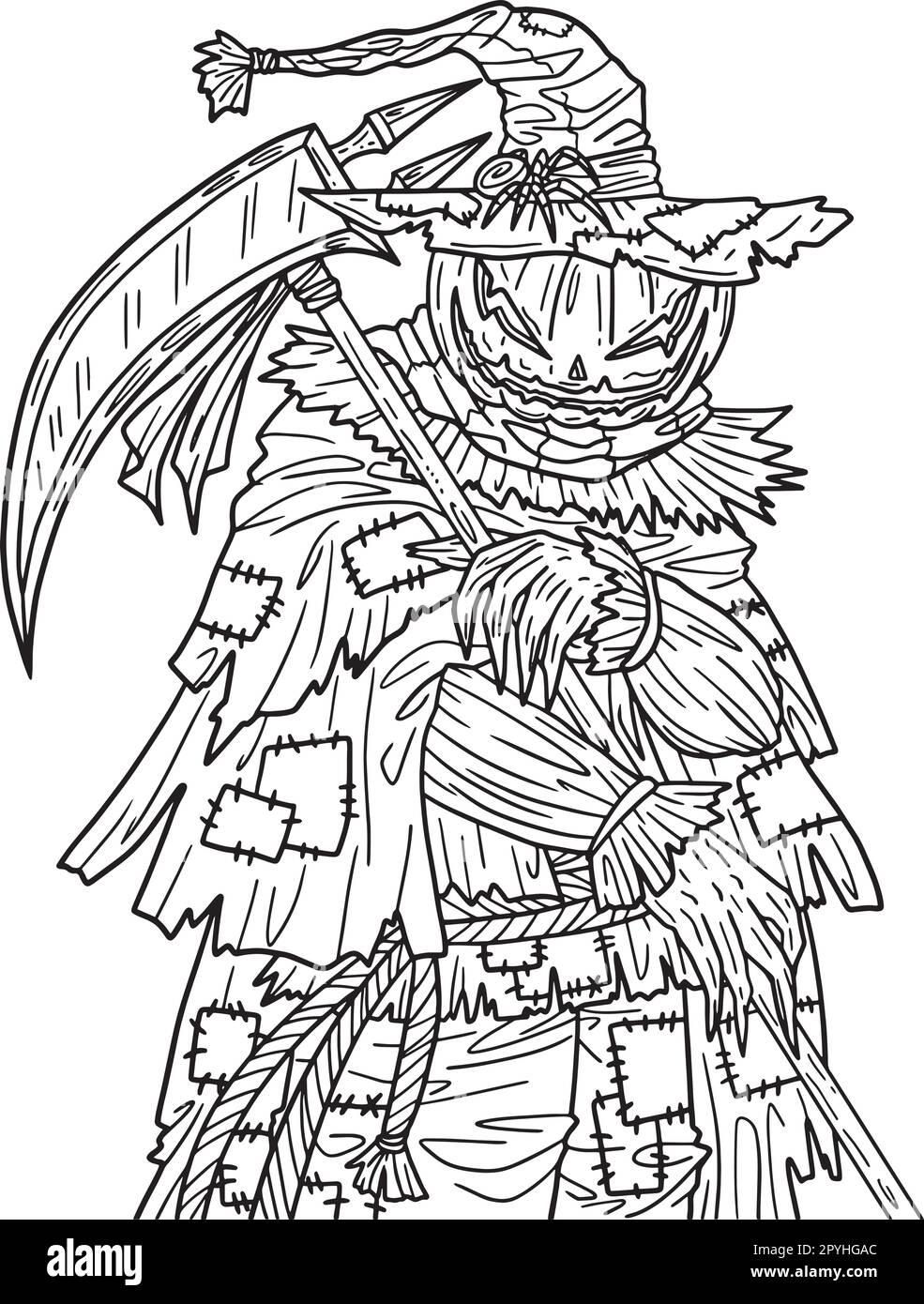 Halloween Scarecrow Scythe Isolated Coloring Page Stock Vector Image Art Alamy