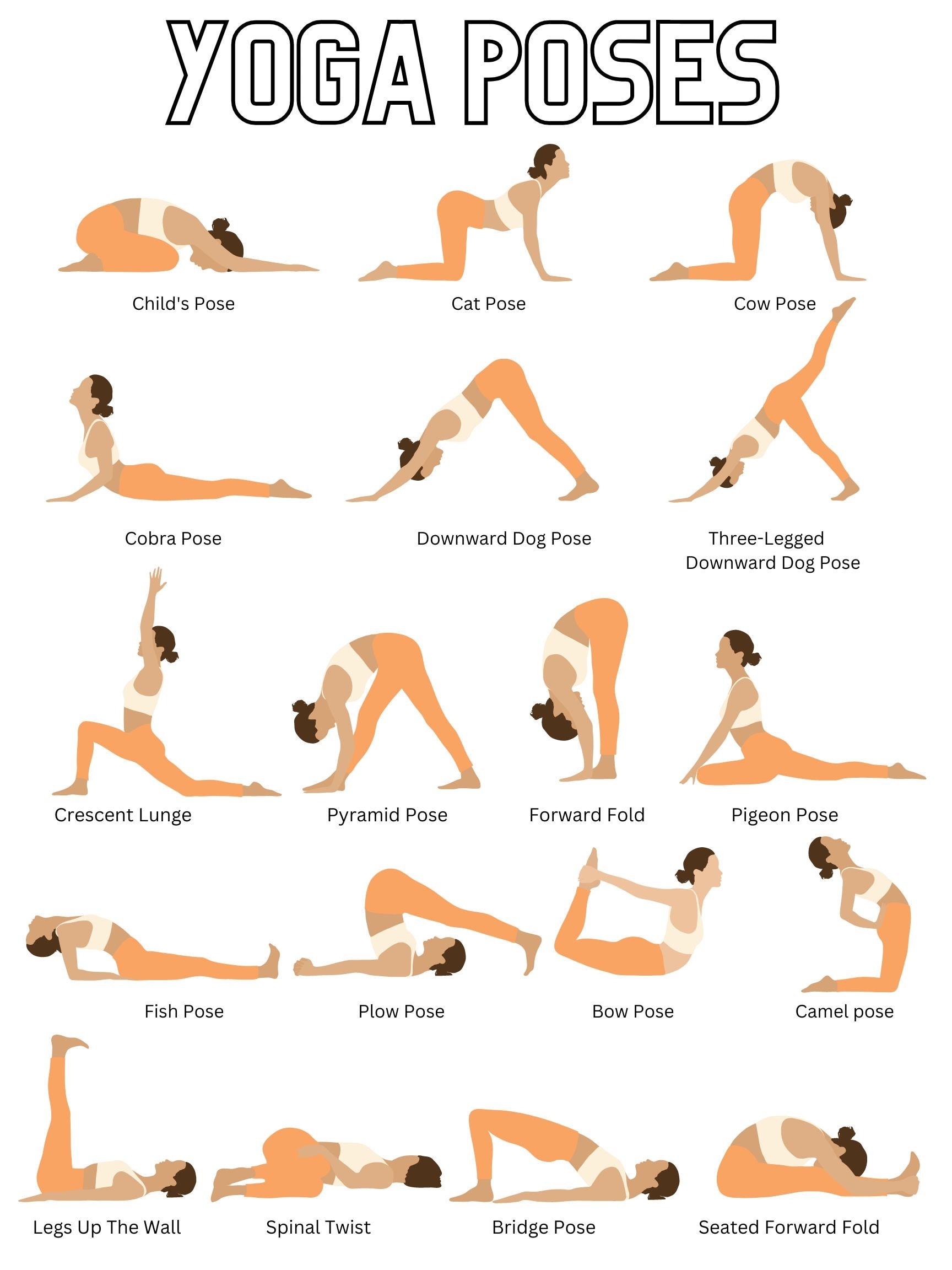 Hatha Yoga Poses Chart Easy Asana Yoga Set Of Four Standing Yoga Poses Asana In Hatha