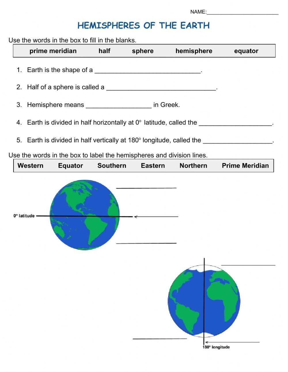 Printable Hemisphere Worksheet