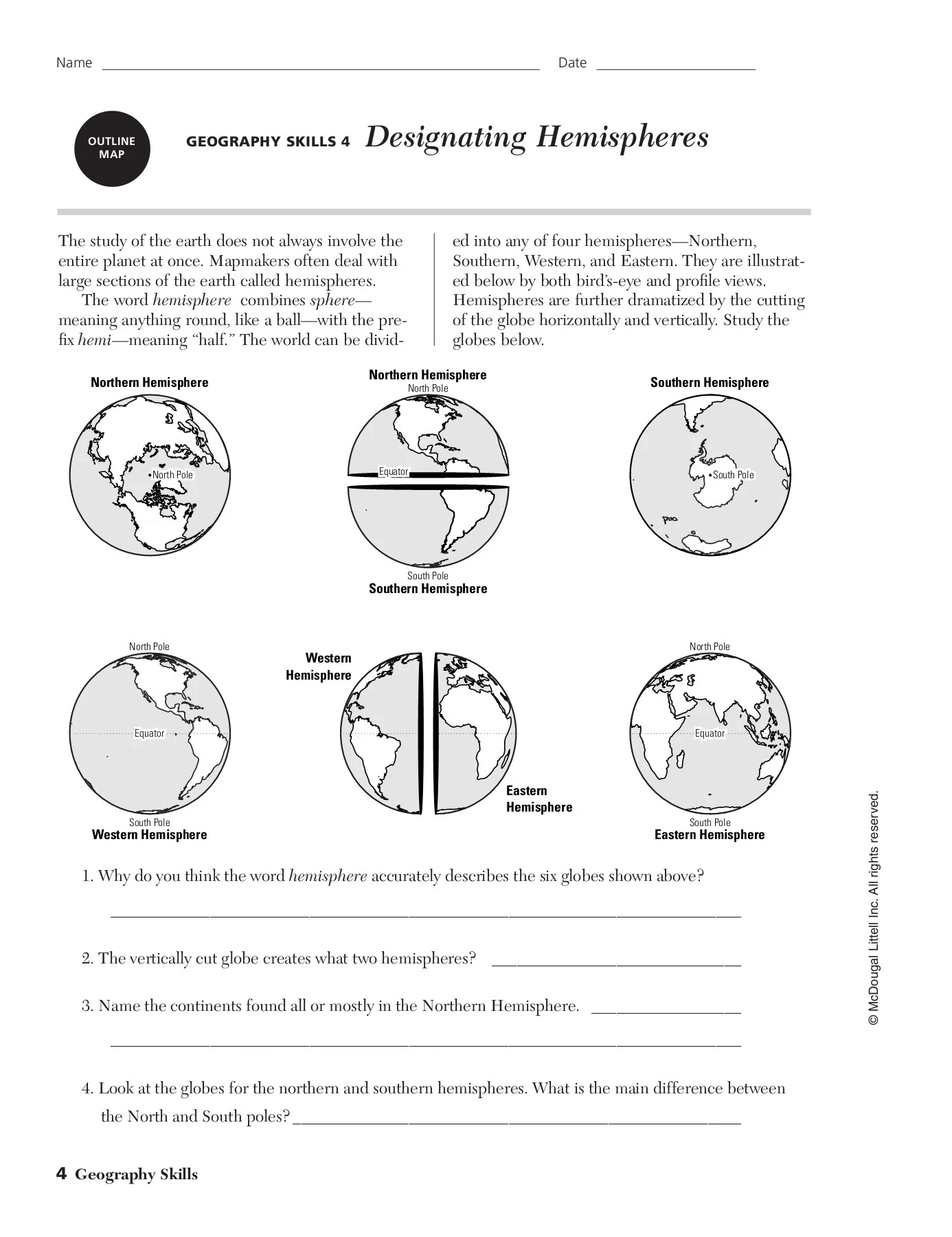 Printable Hemisphere Worksheet