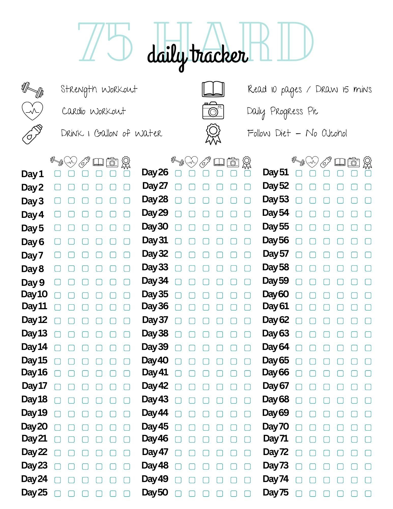75 Day Calendar Printable