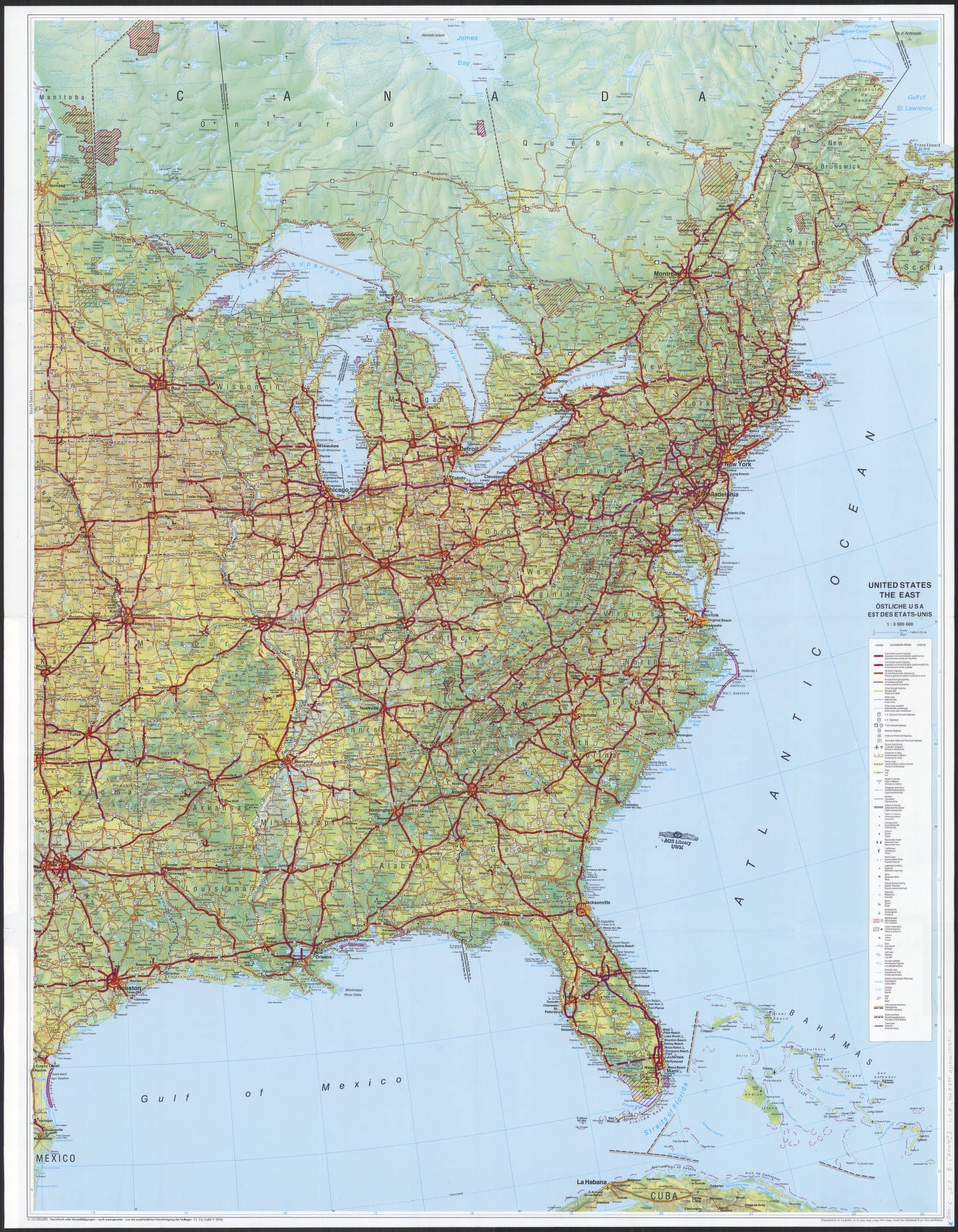 Hildebrand s Road Map United States The East Urlaubskarte USA Ost Carte Routiere USA L Est More Travel Information Puerto Rico U S Virgin Islands Palm Beach Miami New York Manhattan Chicago Detroit St Louis 