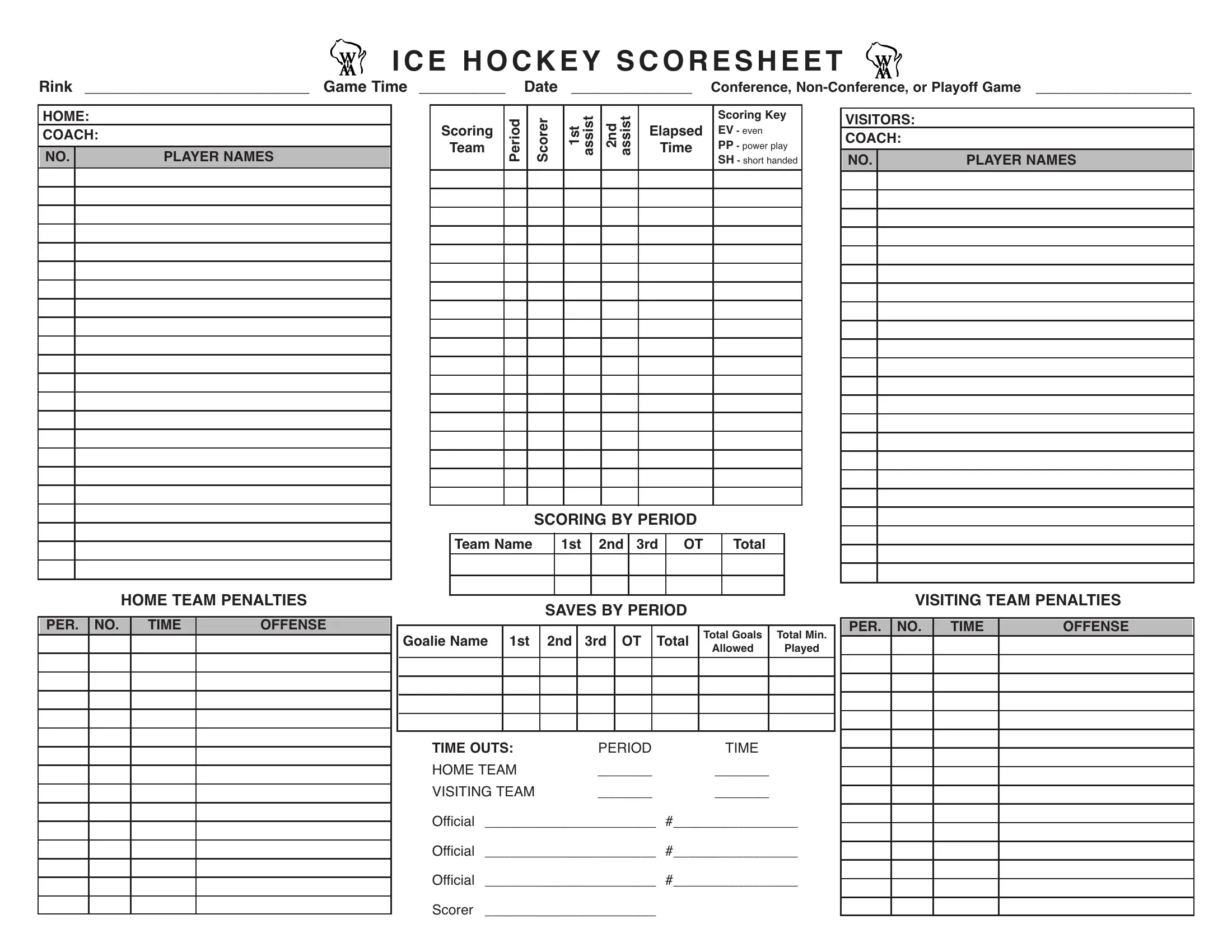 Ice Hockey Score Sheets Printable