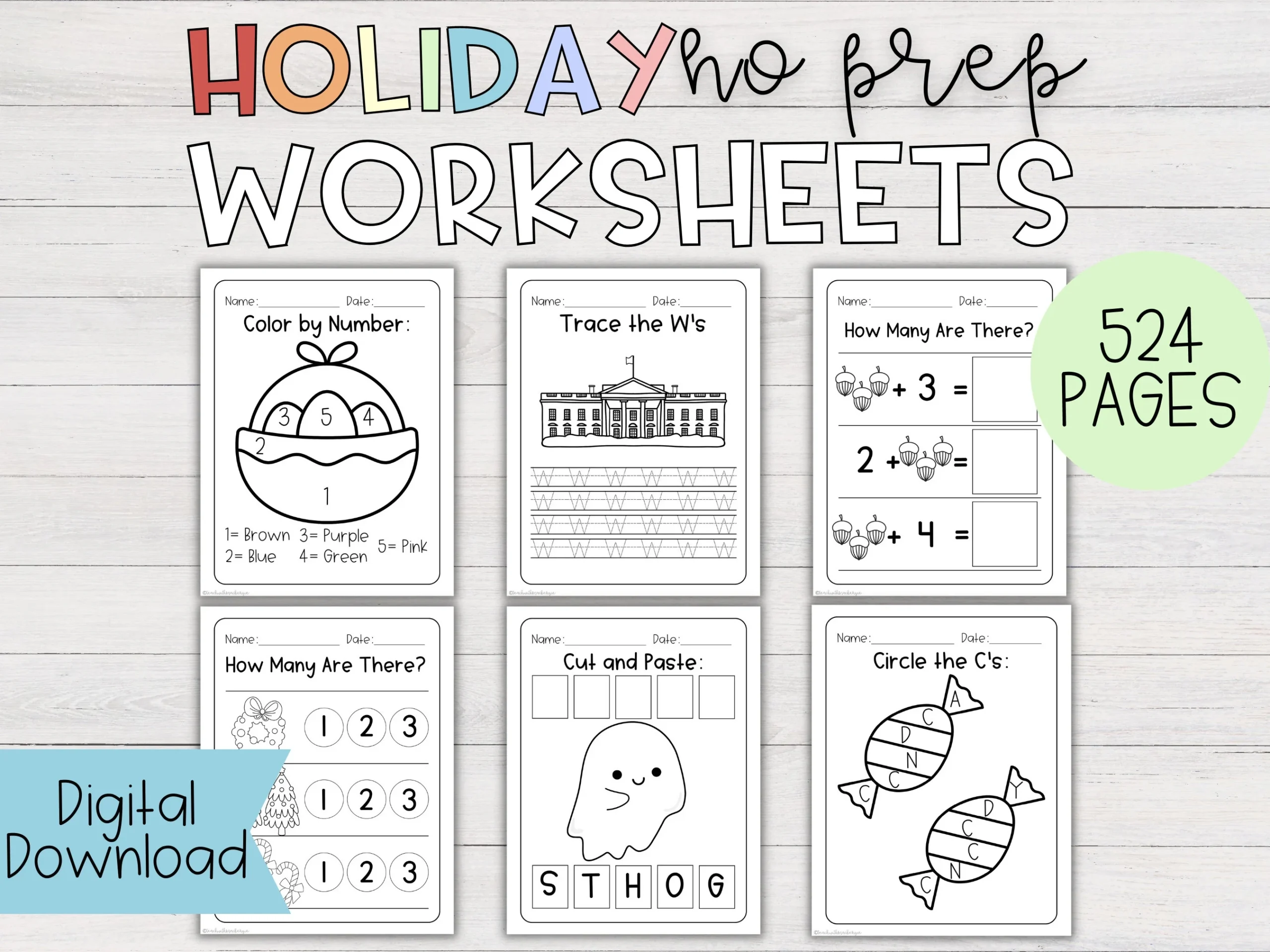 Holiday Worksheet Bundle For Preschool And Kindergarten Holiday Worksheets Holiday Activities Preschool Worksheets Homeschool Worksheet Etsy