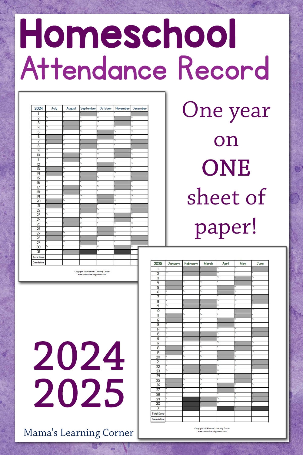 Printable Attendance Sheet For Homeschool