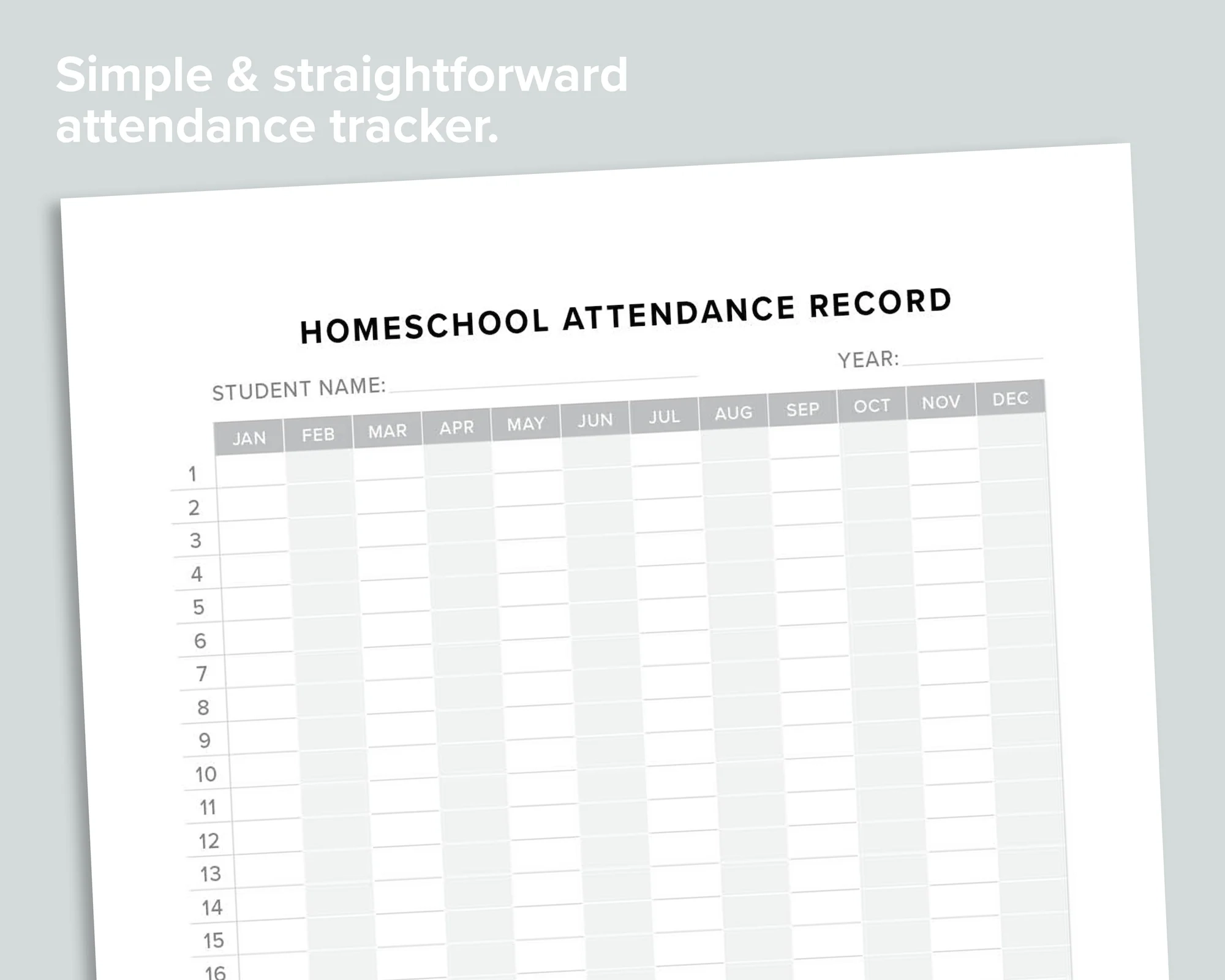 Homeschool Attendance Record Mornings Together