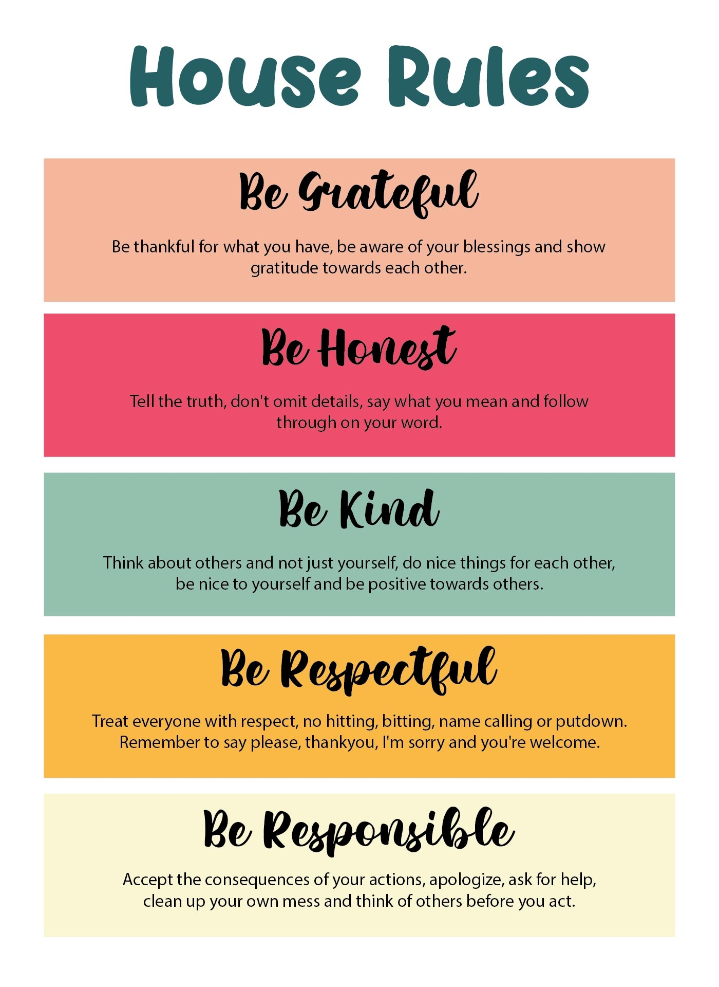 Printable House Rules And Consequences Chart Printable House Rules And Consequences Chart