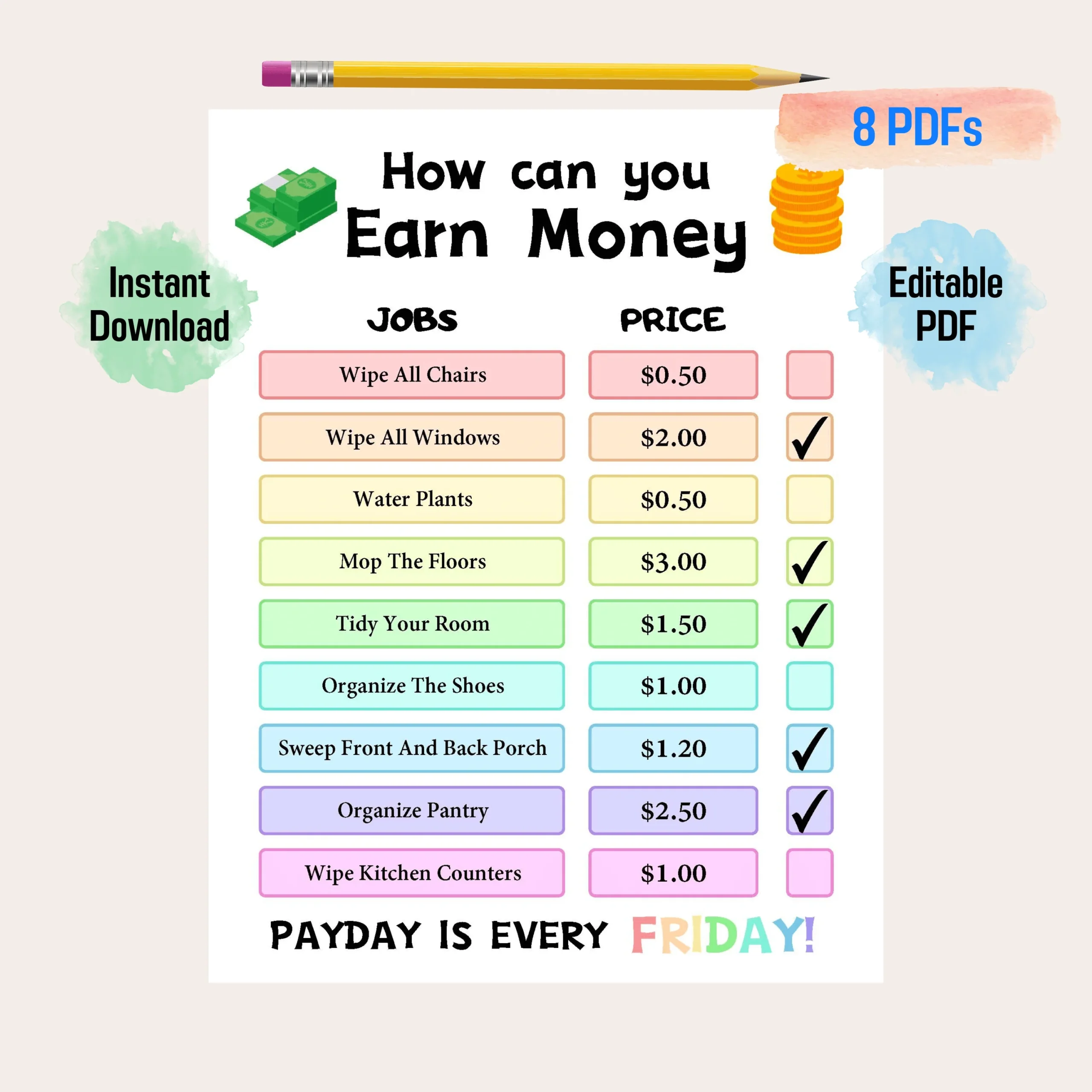 How To Earn Money Chore Chart Responsibility Chart For Kids Customizable Allowance Chore Chart For Kids Printable Chore Chart For Kids