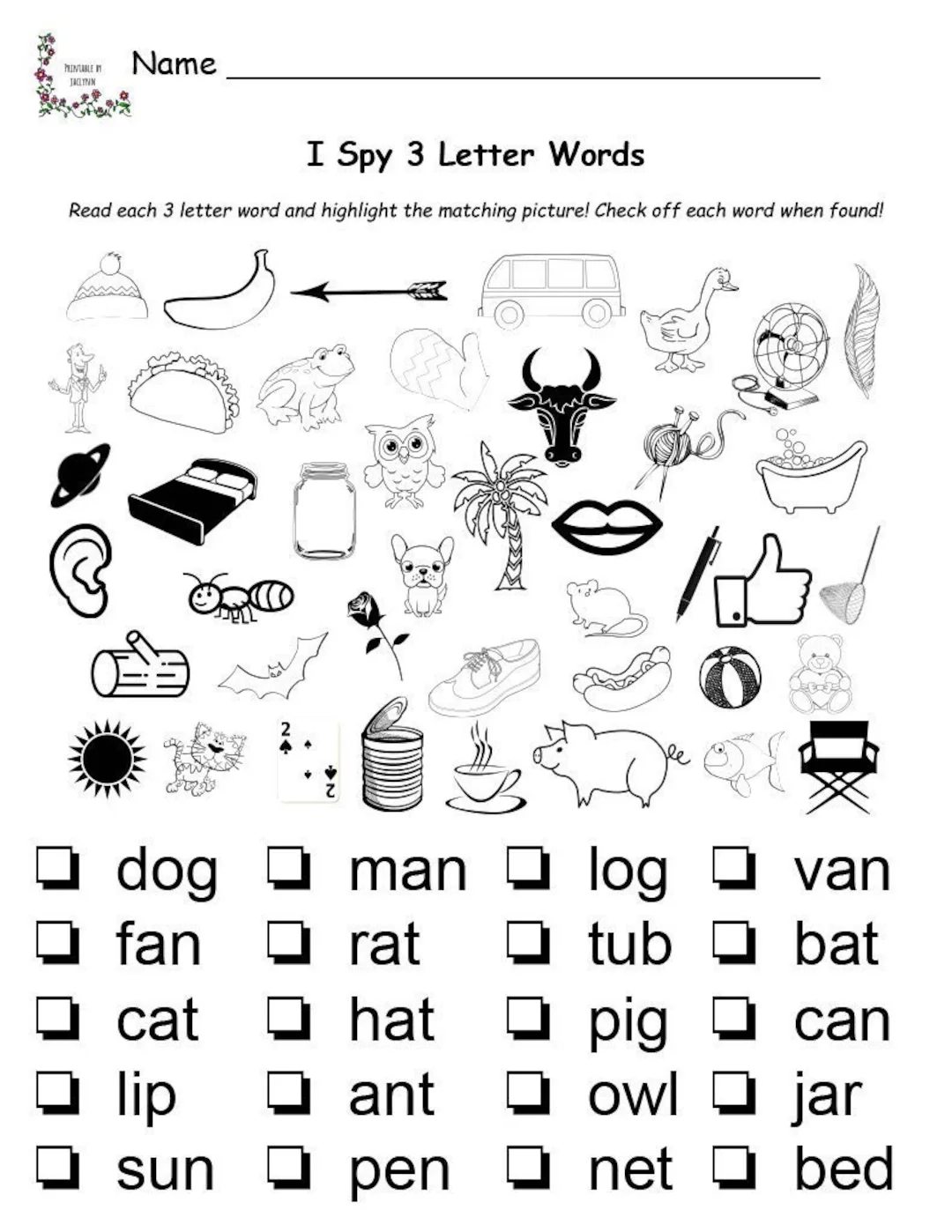 3 Letter Words Worksheets Printable Free