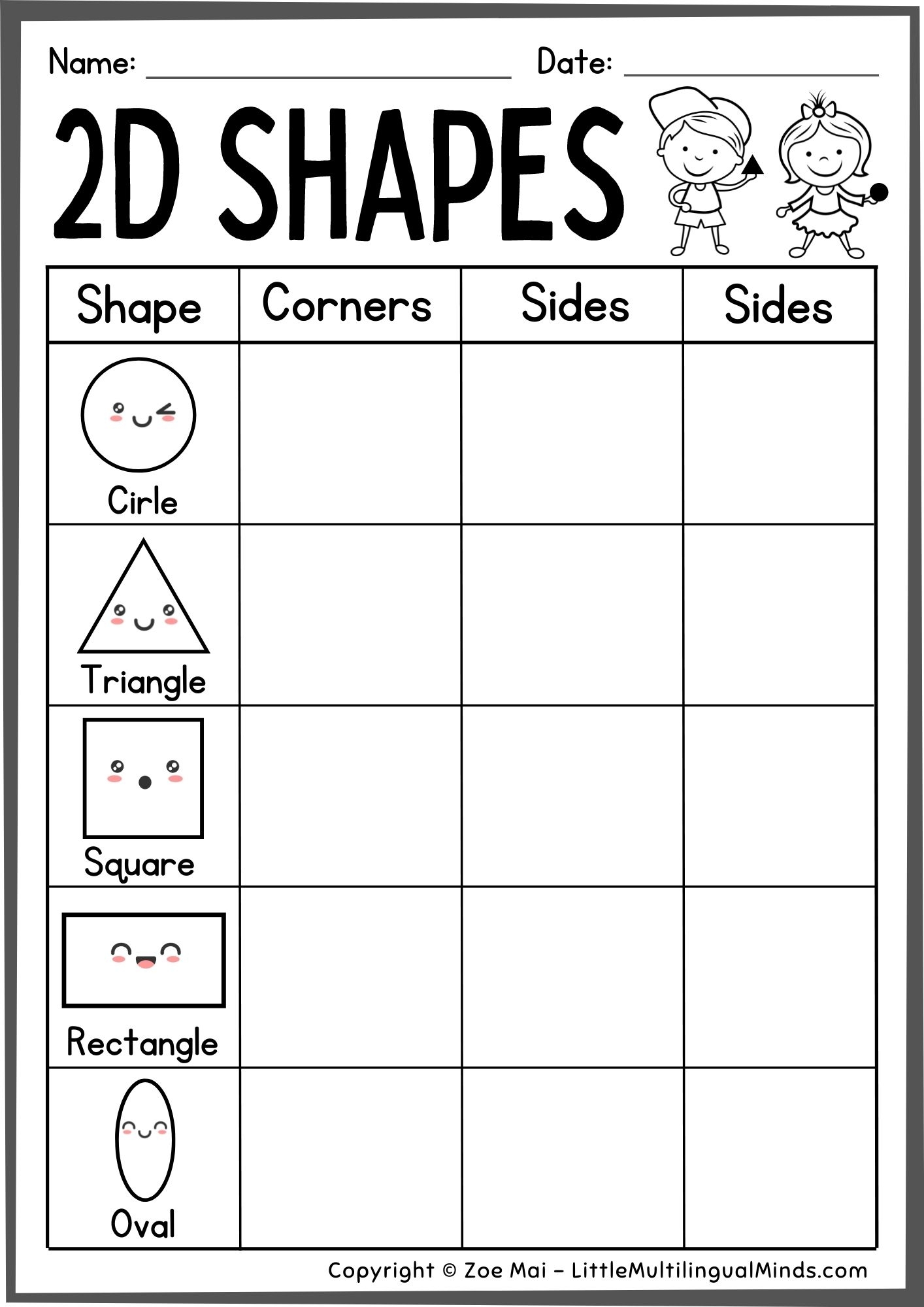 2d Shapes Printable Worksheets