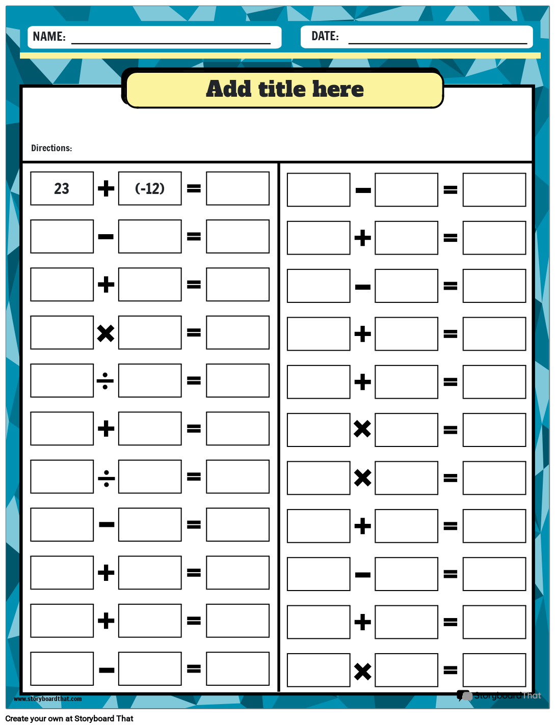 Printable Integer Worksheets