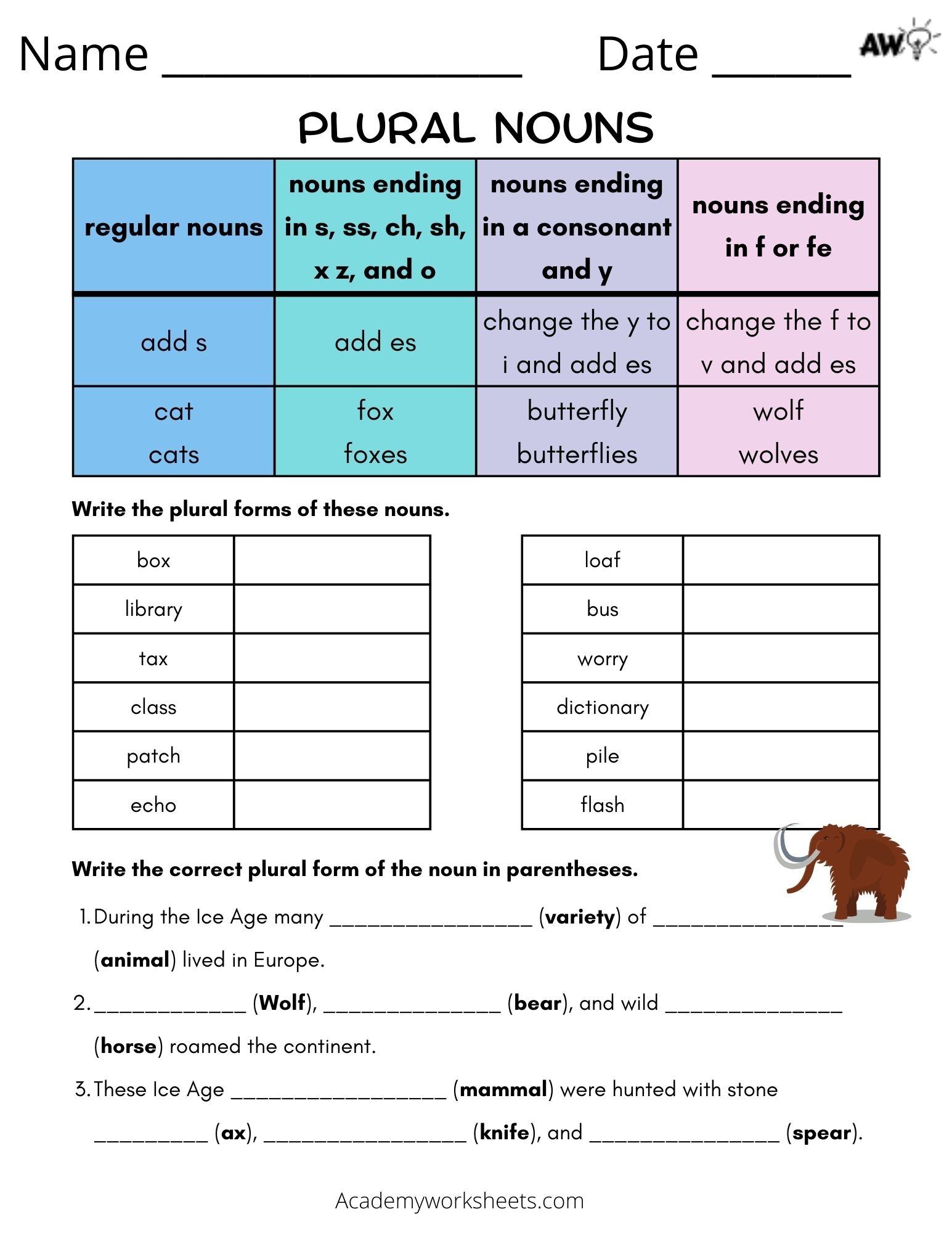 Free Printable Irregular Plural Nouns Worksheet
