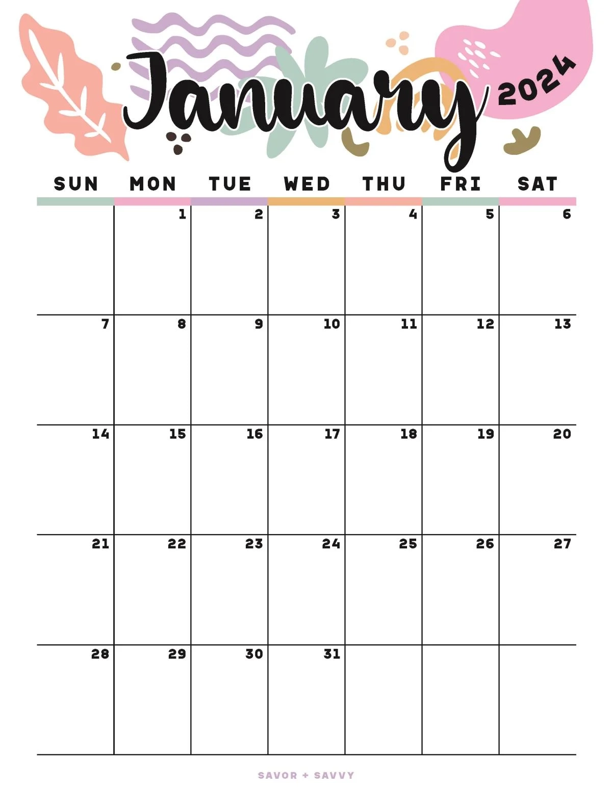 Free January Calendar Printable