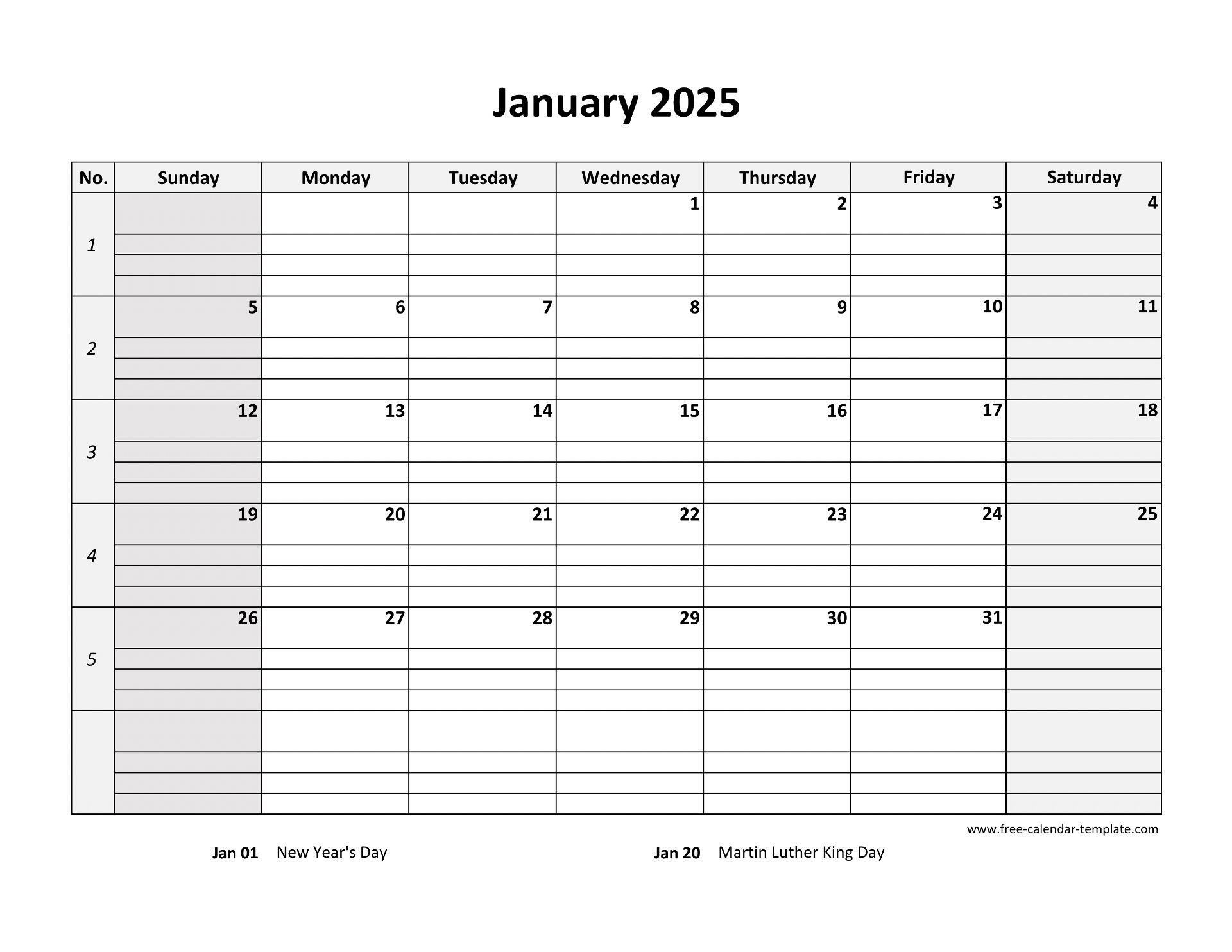 Free Printable Jan Calendar