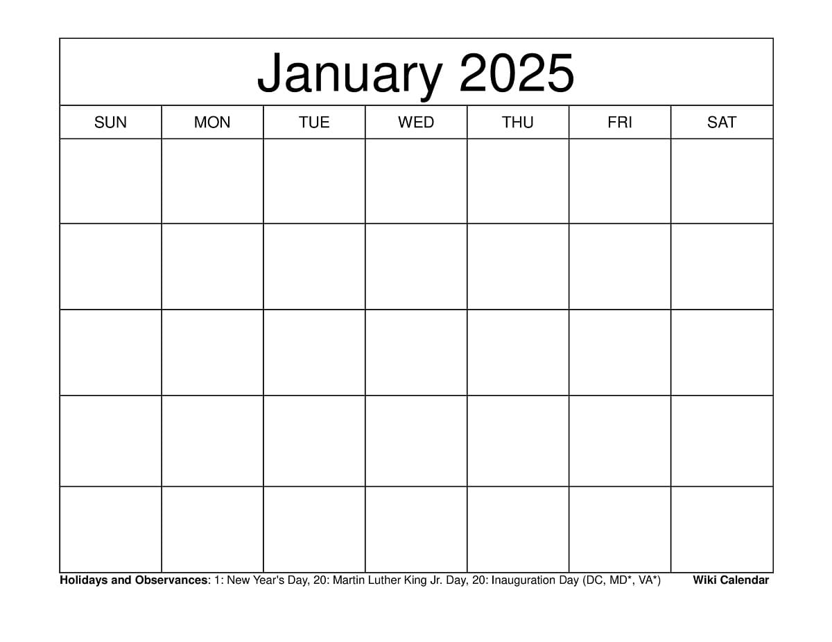 Free January Calendar Printable