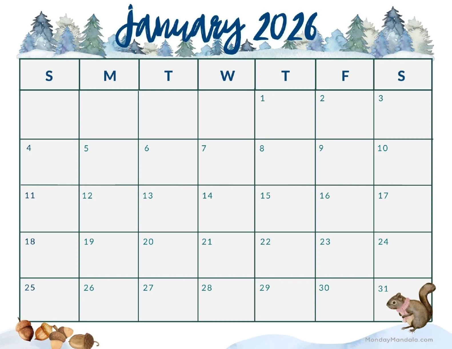 January 2026 Printable Calendar