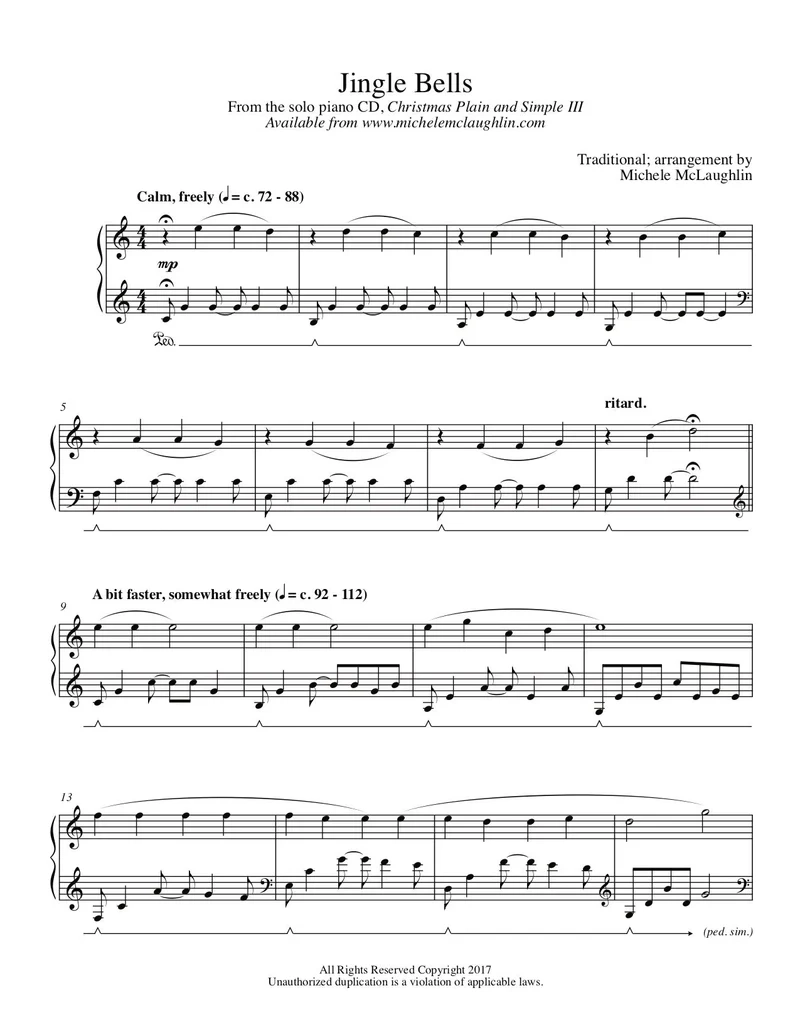 Jingle Bells PDF Sheet Music Michele McLaughlin Music