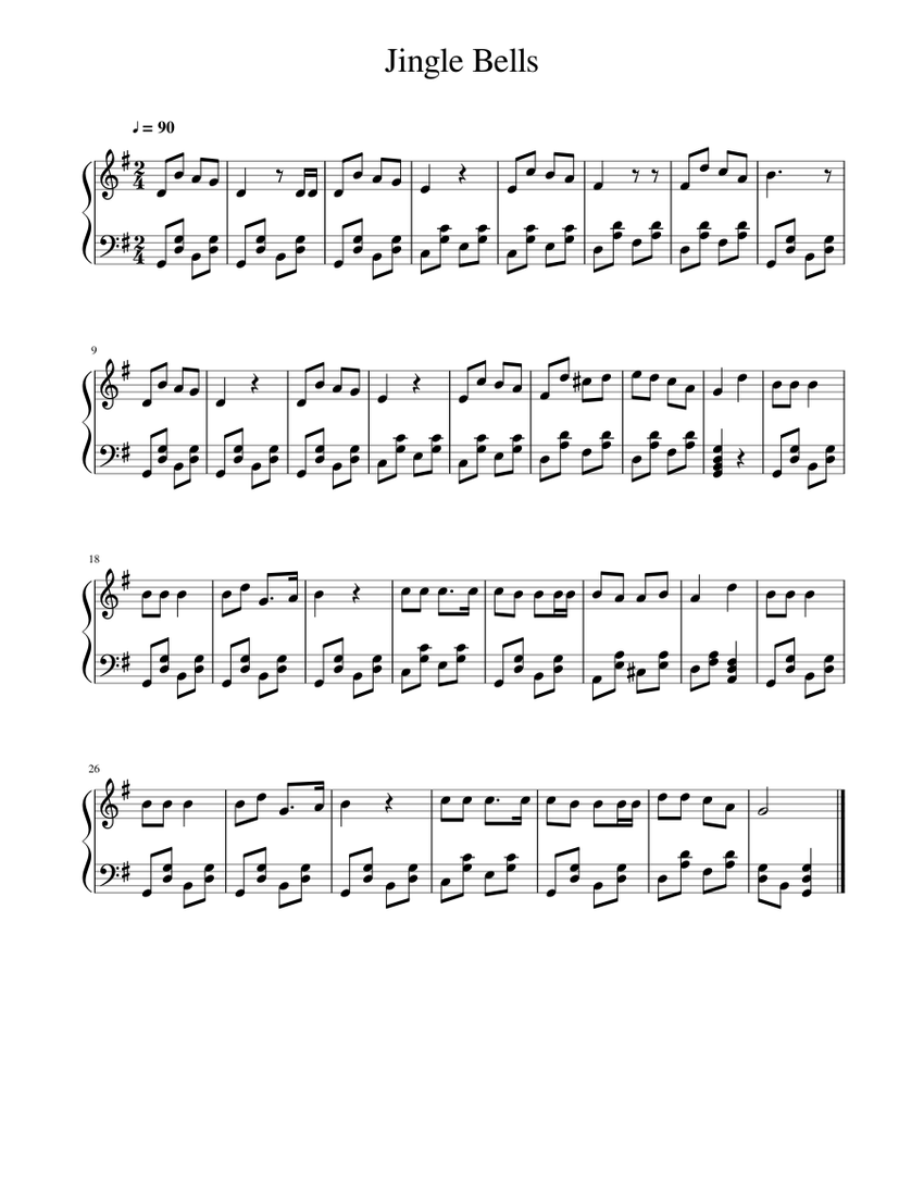 Jingle Bells Sheet Music For Piano Solo Easy MuseScore