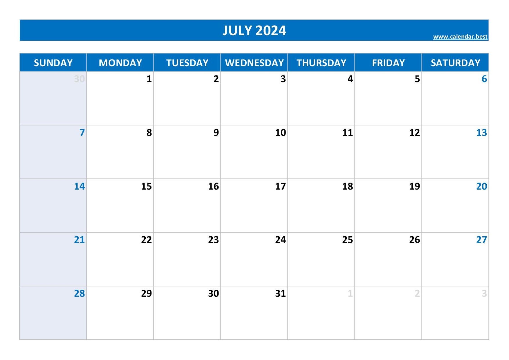 Printable July Calender