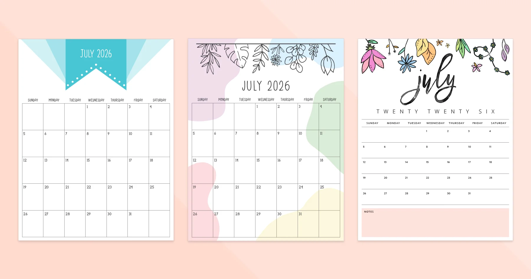 Printable July 2026 Calendar With Lines